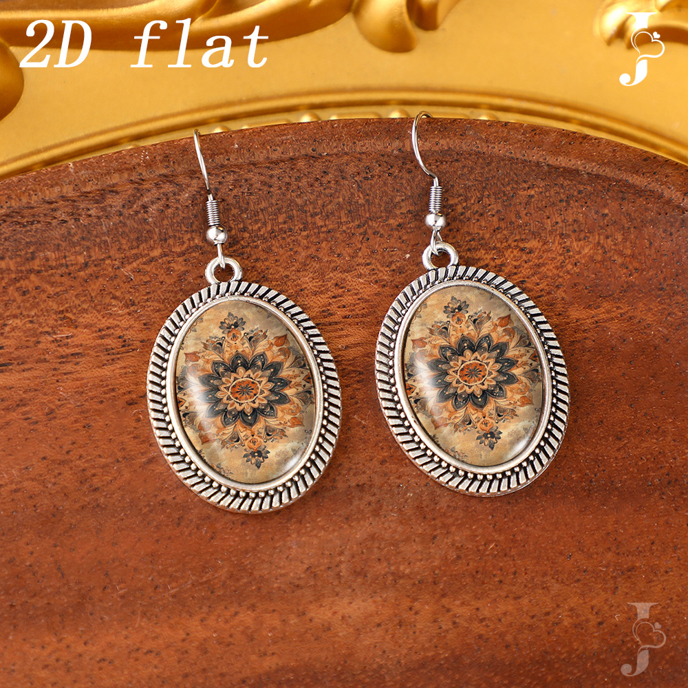 Women's Brown Tone Mandala Floral Art Pattern Earrings